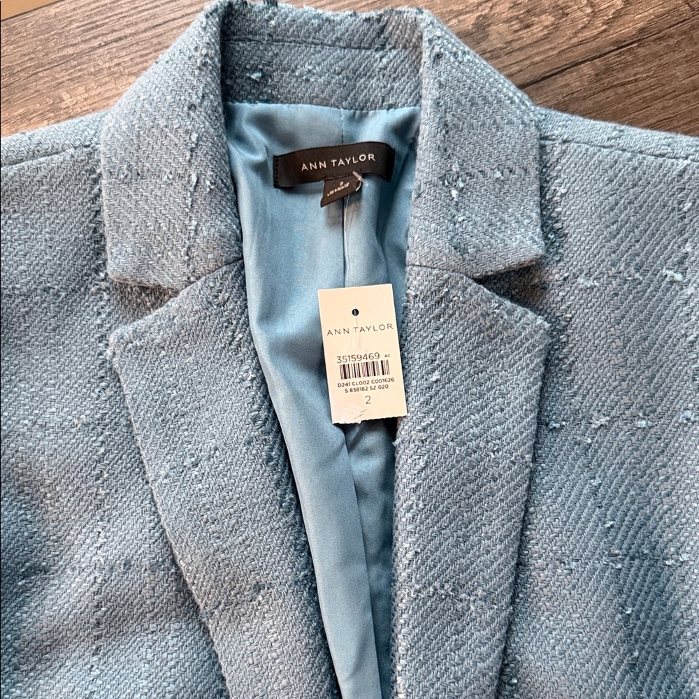 Ann Taylor Powder Blue Textured Notch Collar Blazer